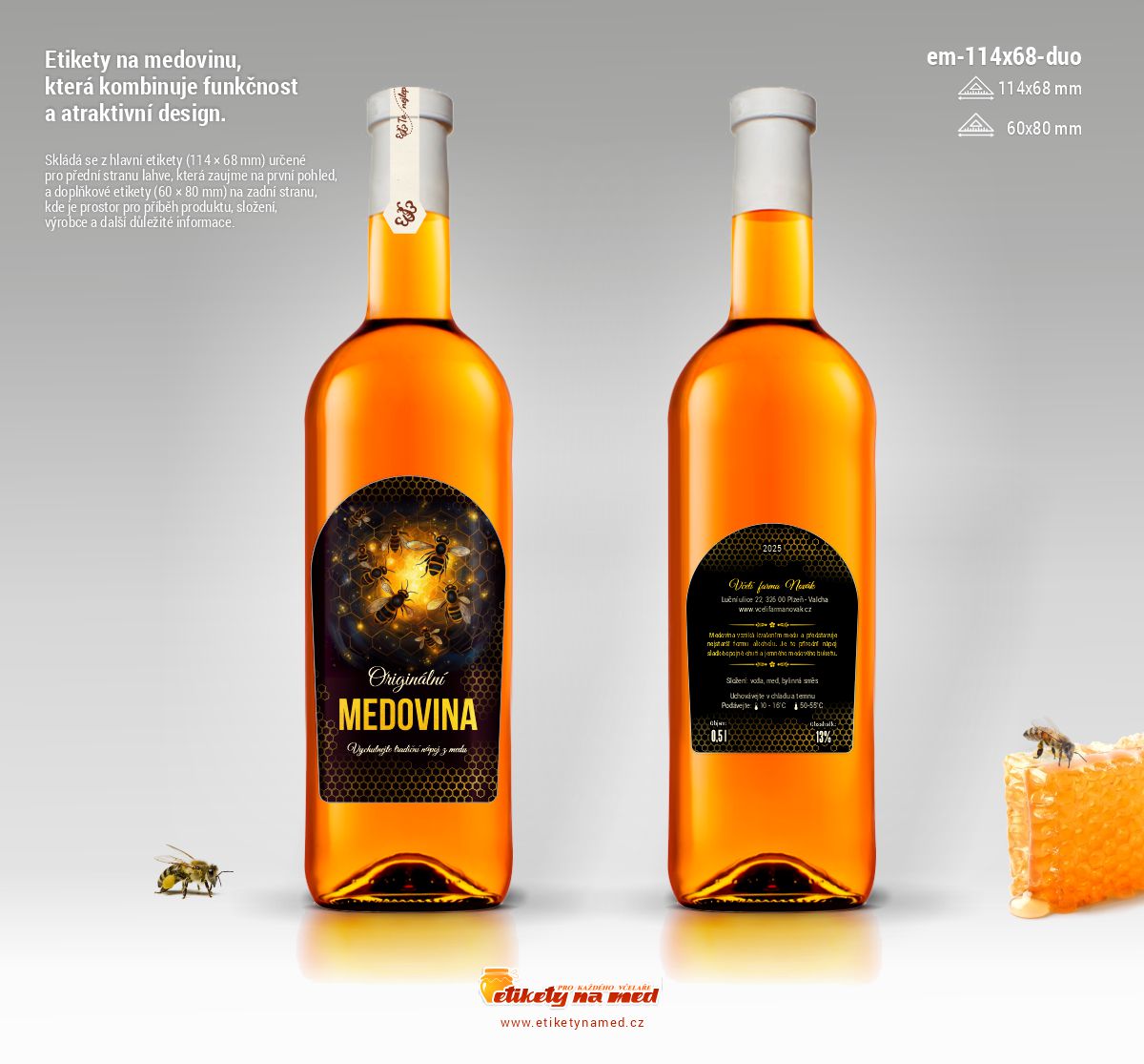 Etikety na medovinu přední a zadní - em-114x68-duo-1