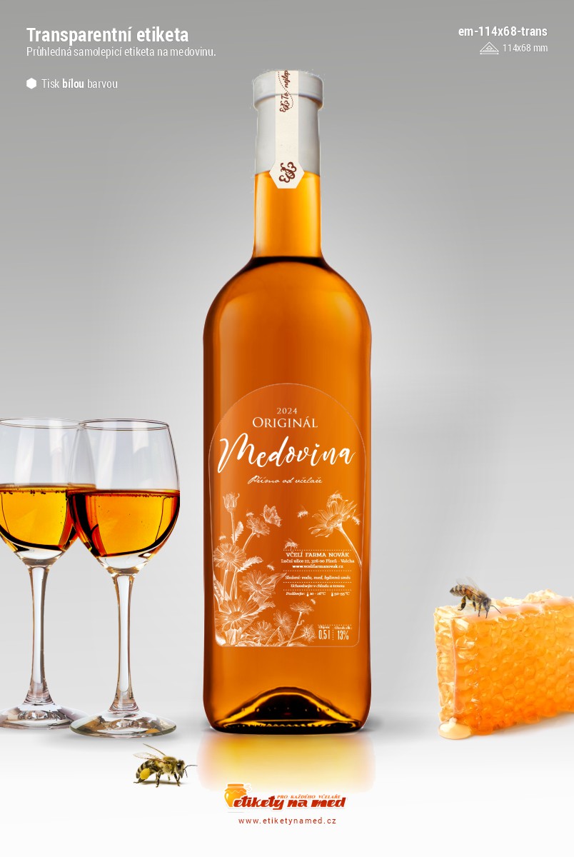 Transparentní etiketa na medovinu bílá - em-114x68-trans - bw - 3