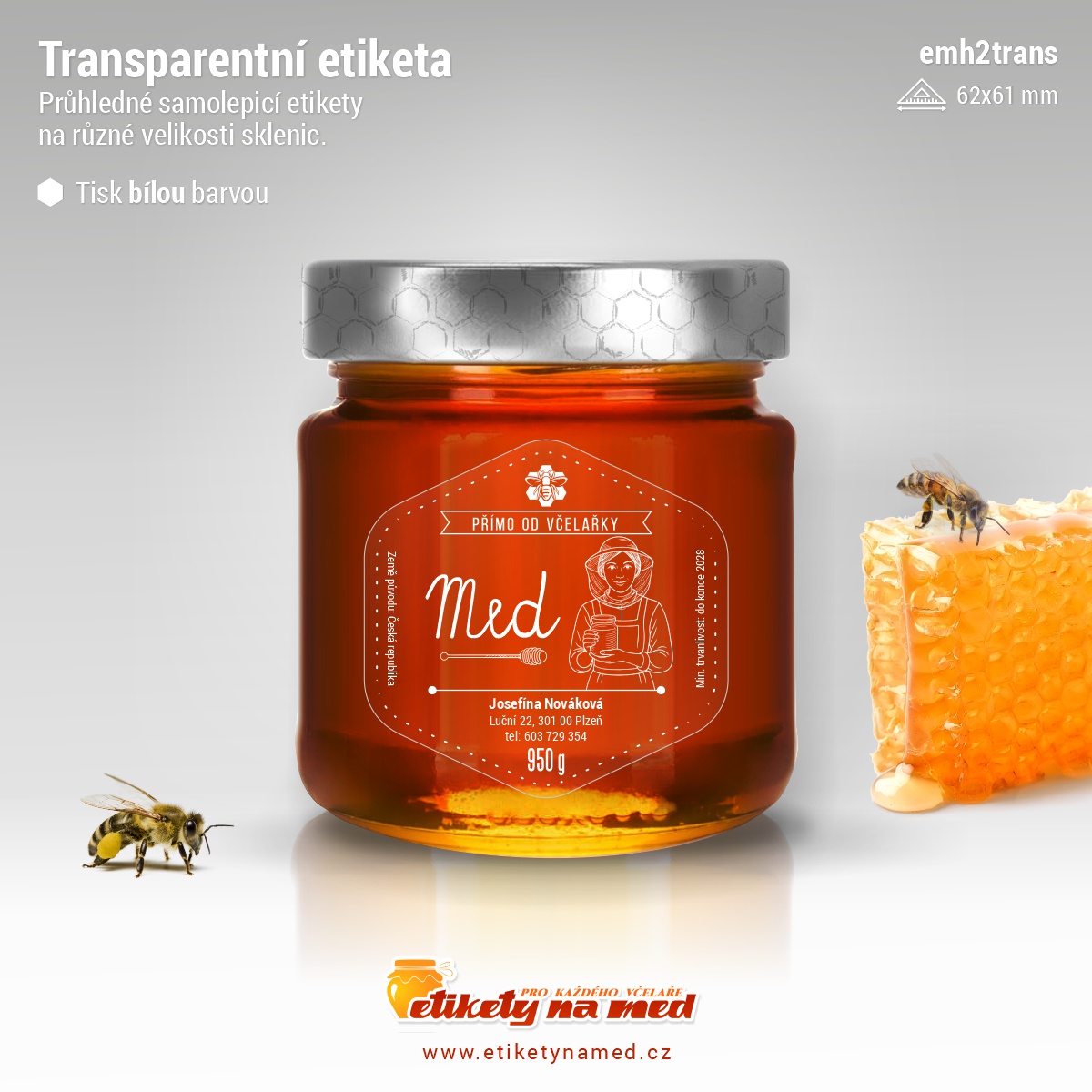 Transparentn&iacute; etiketa b&iacute;l&aacute; - emh2trans-bw-20