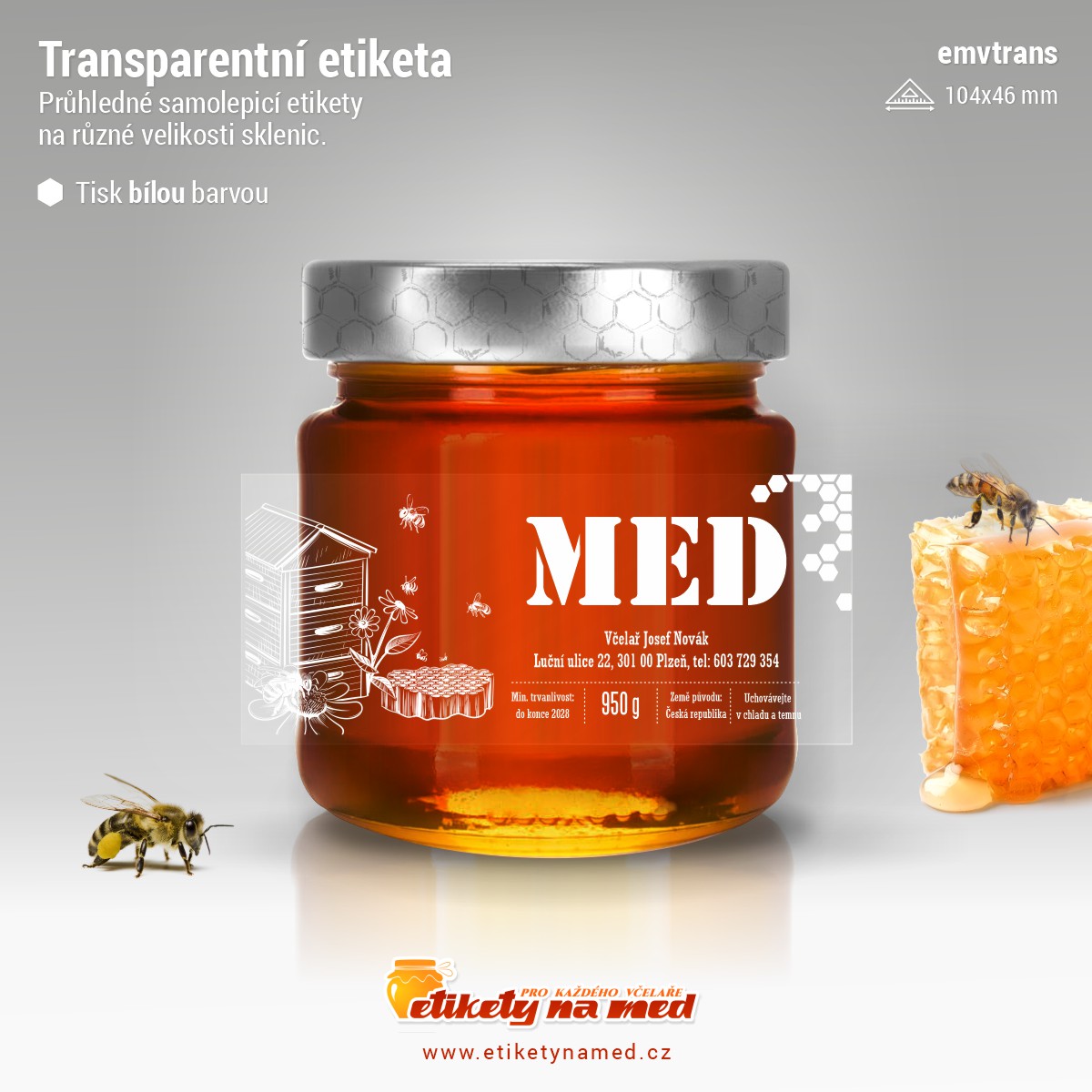 Transparentní etiketa bílá - emvtrans-bw-23